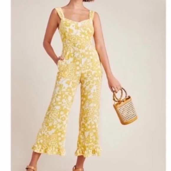 Faithfull The Brand Jasmine Yellow Floral Jumpsuit Size 2 - Picture 1 of 6
